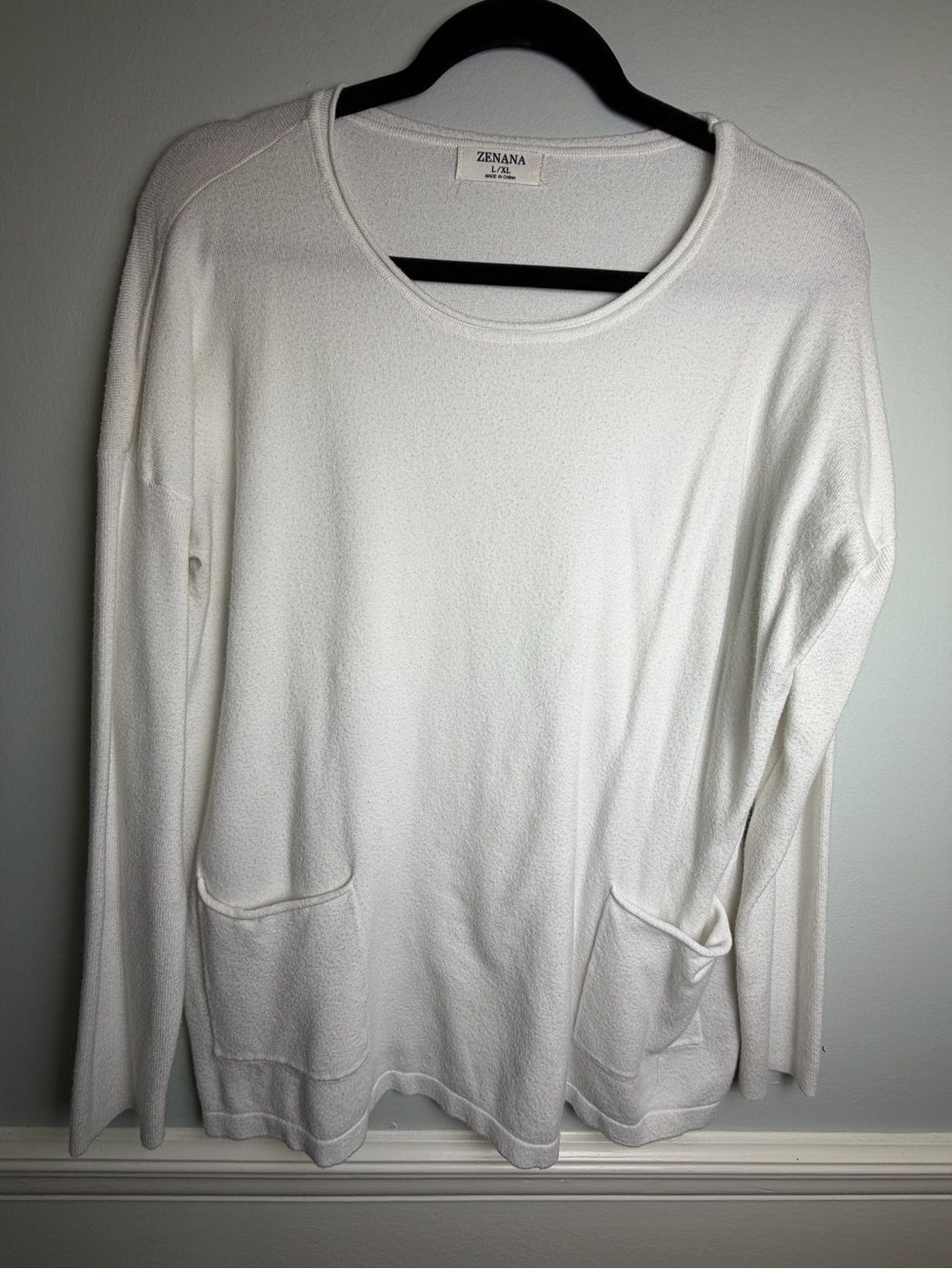Zenana Ivory Soft Knit Oversized Pocket Sweater Top Size L/XL